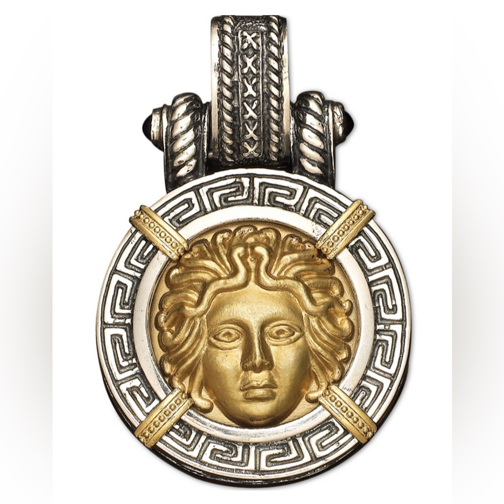 🥰 14k Gold and Sterling Silver Pendant Sapphire Cabachon Medusa Enhancer NEW